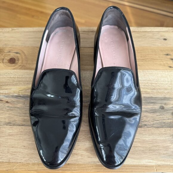 Everlane The E2 Smoking Black Patent Leather Classic Preppy Evening Loafer - Picture 3 of 15